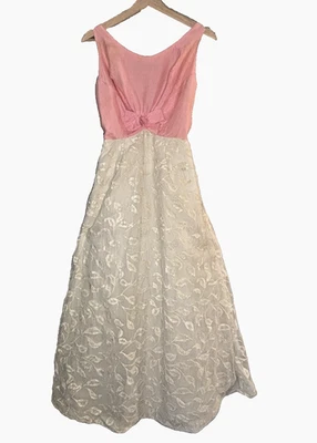 Maxi Vestido Vintage Años 60 Para Mujer Rosa Blanco Apliques Florales Crinolina 30" Foto 1 de 4