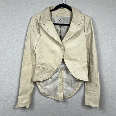 Chaqueta de cuero lavado One Teaspoon Vogue beige marfil Steampunk talla 4 nueva con etiquetas Foto 1 de 4