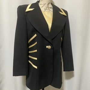Blazer vintage Chad Stevens nero bordo avorio foderato formale taglia 8 ufficio formale - Foto 1 di 19