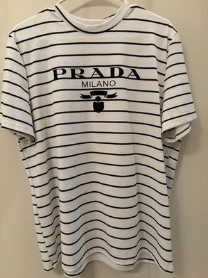Camiseta feminina de algodão listrada Prada nova - Imagem 1 de 4