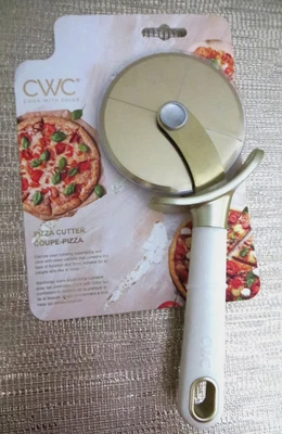Pizza Wheel Cutter Almond Cream Handle Gold Tone Steel Blade-CWC CookwithColor - Image 1 of 2