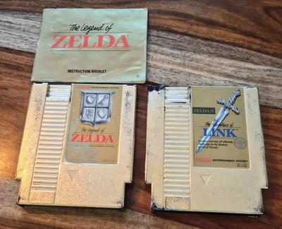 x2 The Legend of Zelda 1 and 2 Adventure of Link Gold NES Nintendo NES Original - Image 1 of 3