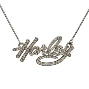 Harley Davidson Cursive Spellout Necklace Rhinestones Authentic HD Motorcycle - Picture 1 of 8