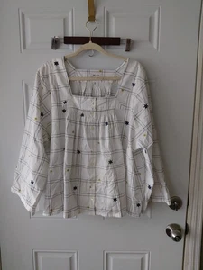 Madewell Top Embroidered Floral Square Neck Button Up Size 3X Cotton Boho Chic - Picture 1 of 6