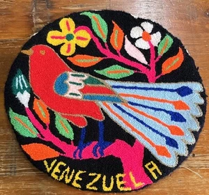 Vintage Venezuela Handmade Colorful Round Hooked Rug Wall Tapestry Boho 70’s - Picture 1 of 6