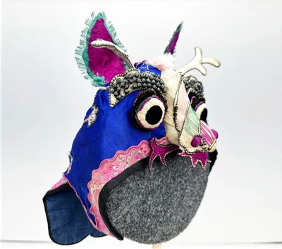 Antique Chinese Childs Festival Hat Embroidered Animal Tiger Mask c 1890 to 1920 - Image 1 of 4