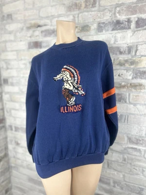 Moinhos de noz-moscada vintage University of Illinois Chenille Flighting Illini gola redonda tamanho XL - Imagem 1 de 4