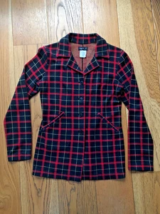 GIACCA MONOPETTO VINTAGE AGNES B PARIS DONNA ROSSA A QUADRI TAGLIA 2 UK 8-10 - Foto 1 di 14