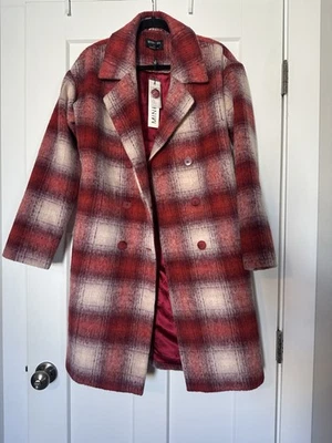 Abrigo a Cuadros MINKPINK Sophie Rojo y Crema Talla Pequeña Nuevo con Etiquetas Foto 1 de 4