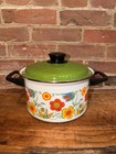 70s MCM Enamelware Stock Pot Lid Floral Green Orange Yellow