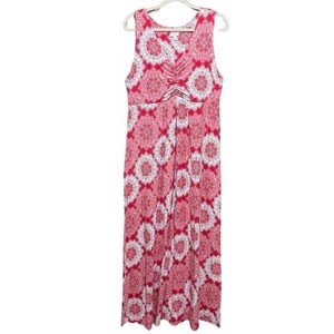 Talbots Sleeveless Maxi Dress Size XL Red Medallion Print Soft Jersey Knit EUC - Picture 1 of 8