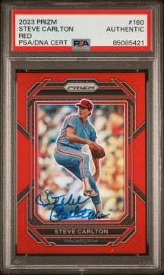 Steve Carlton Signed Autograph 2023 Panini Prizm Red Prizm Card #109/199 - PSA Foto 1 de 3