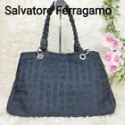 Salvatore Ferragamo Tote Bag Braided Handle Total Pattern Black