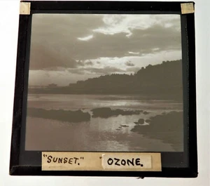 Antike edwardianische s/w Glas magische Laterne Dia Sonnenuntergang St Leonards Pier am Meer - Bild 1 von 3