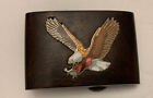 Vintage Belt Buckle Inlaid Bald Eagle On Wood Sam Terry Silverton