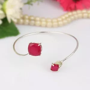 Peridot And Ruby Gemstone Bangle Solid 925 Silver Wedding Bangle Bracelet - Picture 1 of 6