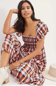 Nuevo Vestido Anthropologie Maxi Tia Cuadros Correa Volantes Talla 1X - Imagen 1 de 8