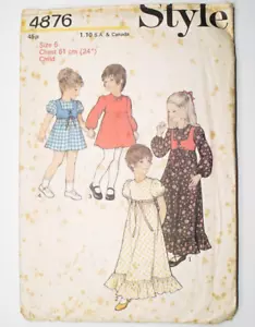 Praire Dress Sewing Pattern Vintage 1970s Style 4876 Childrens Bodice DIY - Picture 1 of 2