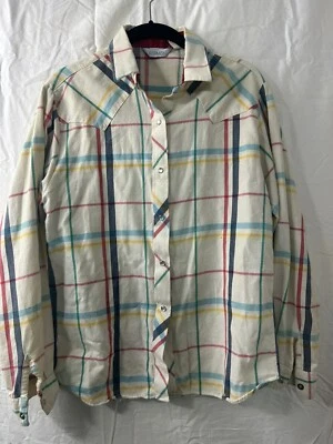 Camisa Occidental KARMAN Beige Rojo Rayas Perla Franela a Presión Talla M 34 De Colección Años 90 Foto 1 de 4