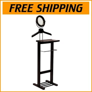 Espresso Wood Valet Stand: Stylish Clothing Organizer with Mirror & Accessories - Picture 1 of 11