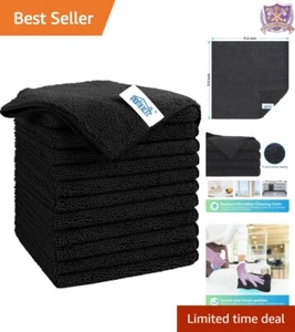 Microfiber Cleaning Cloths 12 Pack Black Lint Free Absorbent for Household Car - Picture 1 of 10