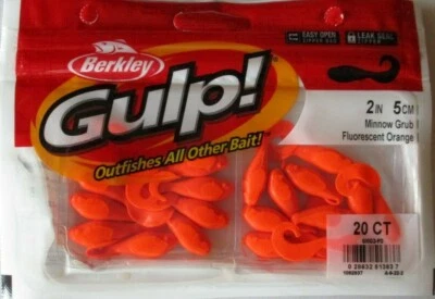 ¡BERKLEY GULP!  2" Minnow Grub (paquete de 20/ct) - naranja fluorescente Foto 1 de 2