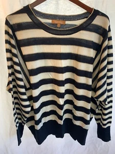 Ellen Tracy Plus Size 3X Striped Metallic Long Sleeve Black White Gold Dolman - Picture 1 of 5