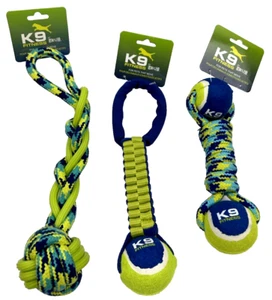 (3) Dog Toy K9 FITNESS BY ZEUS TUG Rope Large Ball High Quality  - 9 IN - Picture 1 of 9