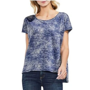 Vince Camuto Womens Blue Tie Dye Short Sleeve Scoop Neck High-Low T-Shirt XS - Picture 1 of 9