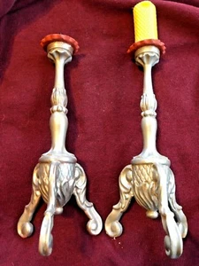 PAIR OF GERMAN 18TH CENTURY BAROQUE CANDLESTICKS CARVED WOOD - Picture 1 of 7