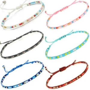 Jewellery Ankle Anklet Cotton Bead Adjustable Foot Bracelet Silver Girls Boho - Picture 1 of 30