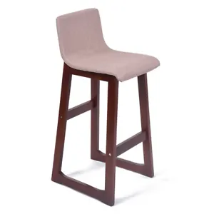 SET OF 2 MODERN WOOD/FABRIC BEIGE LINEN BARSTOOL - 28.5" CONTEMPORARY BAR STOOL - Picture 1 of 4