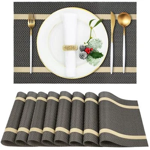 Placemats Dual SidedVinyl Place Mats Set of 8 Indoor Placemats for Dining Tab... - Picture 1 of 8