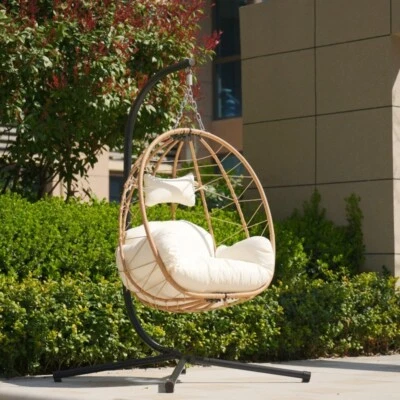 Hanging Egg Swing Chair w/Stand Hammock Patio Chair Cushion Outdoor Rattan Foto 1 de 4