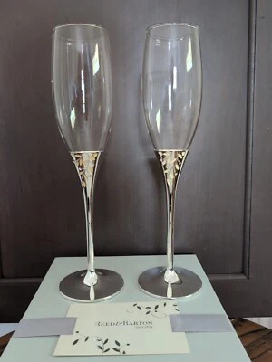 Pair of Reed & Barton Seasons Of Love Champagne Flute Silver Glasses # 7008 - Image 1 of 4