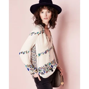 Derek Lam 10 Crosby Nehru Langarm Blumenmuster Seide Bluse Top Größe 0 - Bild 1 von 10