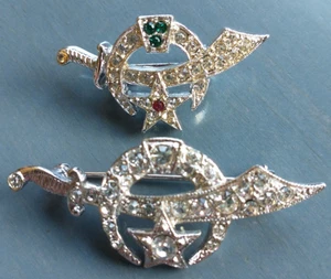 SHRINE RHINESTONE LAPEL PINS BROOCH CRESCENT & STAR SILVER TONE - Picture 1 of 5