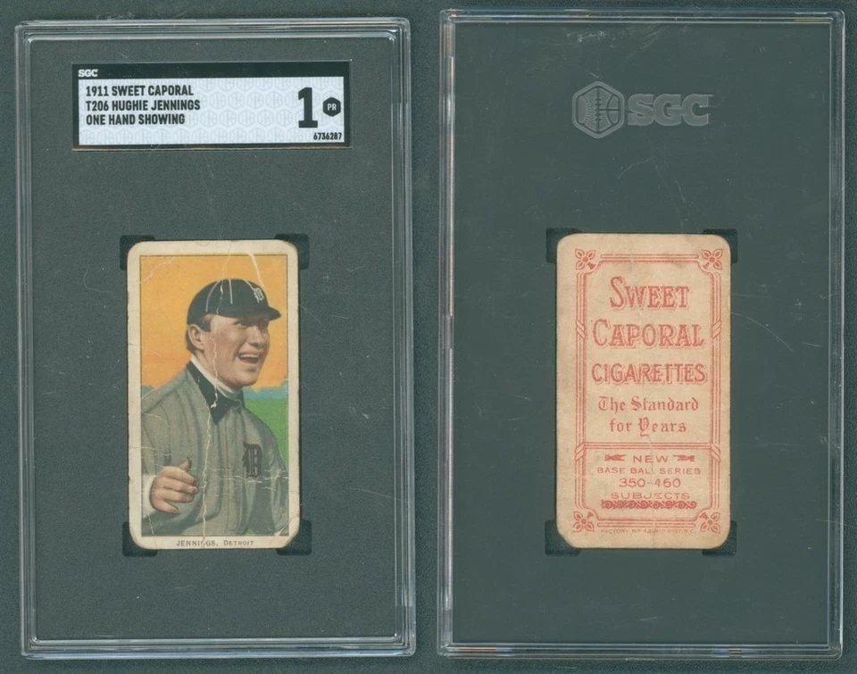 1909-11 T206 HOF One Hand Showing Hughie Jennings SGC 1 Detroit Tigers - Image 1 of 1
