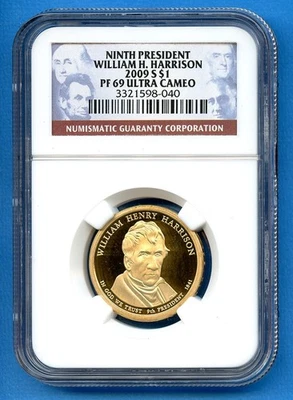 2009 S NGC PF69 UCAM William Harrison $1 US Mint Proof 2009-S PR-69 Ultra Cameo - Image 1 of 3