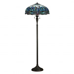 Tiffany Table Light Floor Bronze Dragonfly Blue 2 Dark Interiors 1900 64069 - Picture 1 of 11