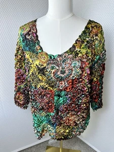 Vintage 1990s Rainbow Paisley Short Sleeve Stretchy Popcorn Shirt Size XL - Bild 1 von 6