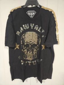 RAWYALTY COUTURE Men’s Size 3XL Black Short Sleeve Shirt Embellished Shiny Gold - Picture 1 of 5