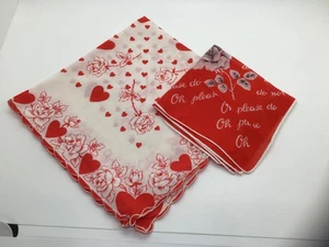 Lot of 2 Vintage Valentine's Day Themed Hankerchiefs Hankies - Picture 1 of 7