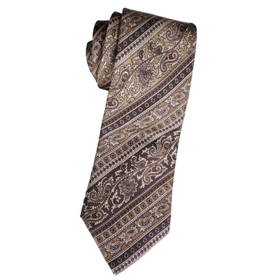 Corbata Oleg Cassini Paisley Rayas Ancho Clásico Marrón Silencioso Estilo Lujo Foto 1 de 4