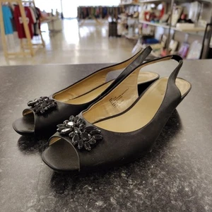 Liz Claiborne Women's Black Heels Peep Toe With Embellishments 9.5 M - Picture 1 of 9