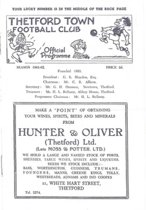 THETFORD TOWN V NORTH WALSHAM ~ 16/9/1961 ~ PROGRAMA DE LA LIGA NORFOLK Y SUFFOLK - Imagen 1 de 2