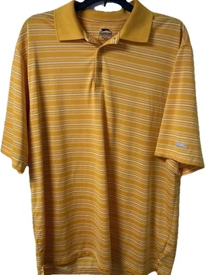 Polo de golfe Slazenger manga curta listrada mostarda masculino tamanho 2XL - Imagem 1 de 4