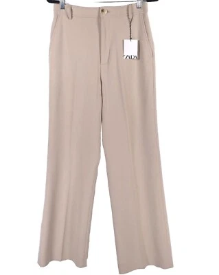 Pantalones rectos ZARA pierna ancha cintura alta pliegue prensado 2757/703 MEDIANOS Foto 1 de 4