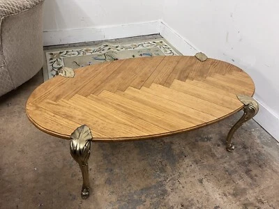 Mid-Century Modern Maison Jansen? Leaves Brass Footed Coffee Table - Image 1 of 4