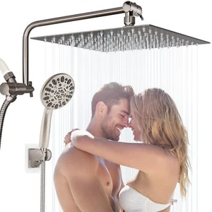 12-inch High Pressure All Metal Rainfall Shower Head with Handheld Spray Combo - Picture 1 of 32